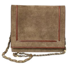 Vintage Brown suede bag with leather details and metallic chain and suede Léo Marciano