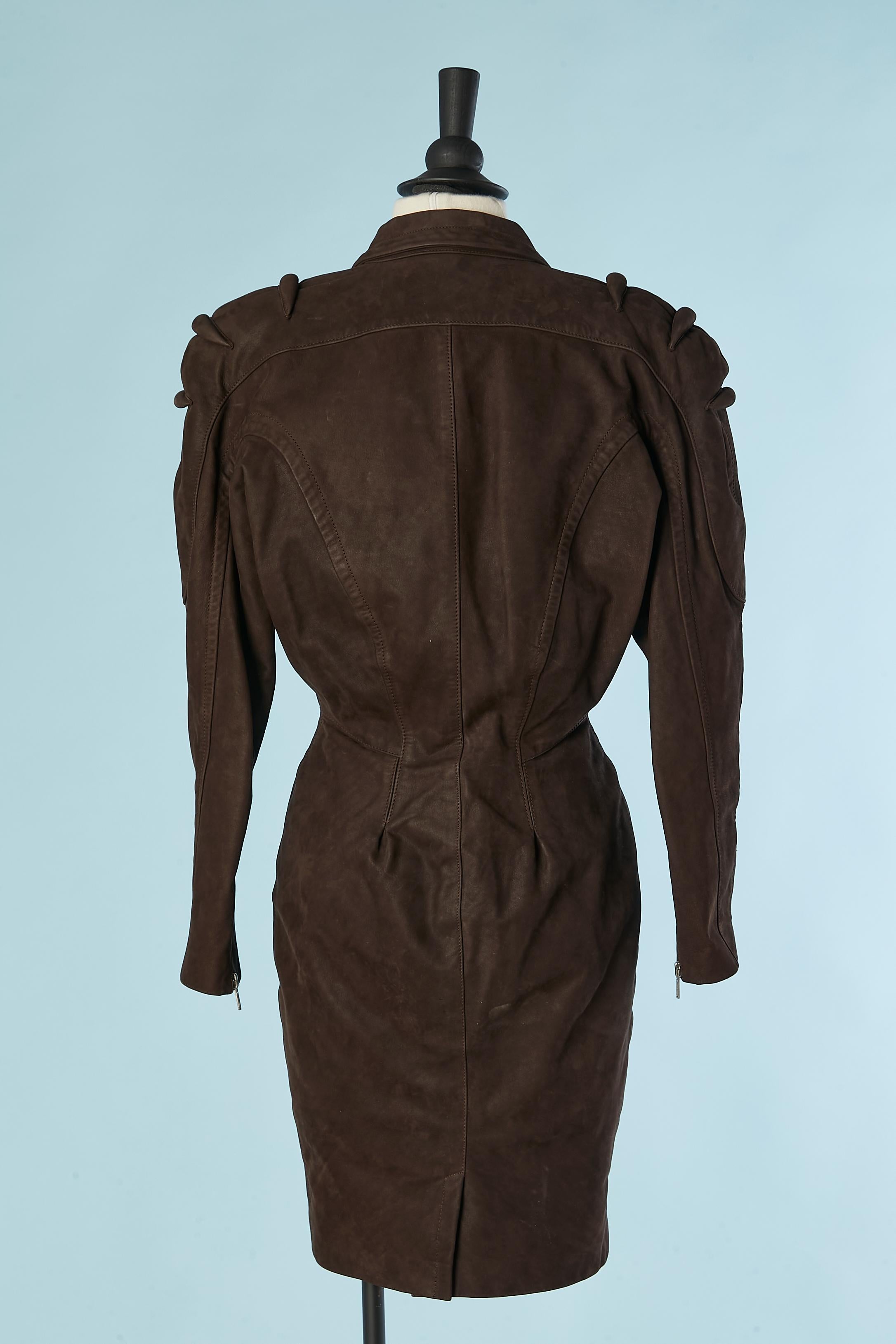 Brown suede dress with cut-work and metallic snap Thierry Mugler  For Sale 1