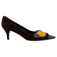 Brown Suede Floral Detail Pointed Toe Pumps Size IT 41
