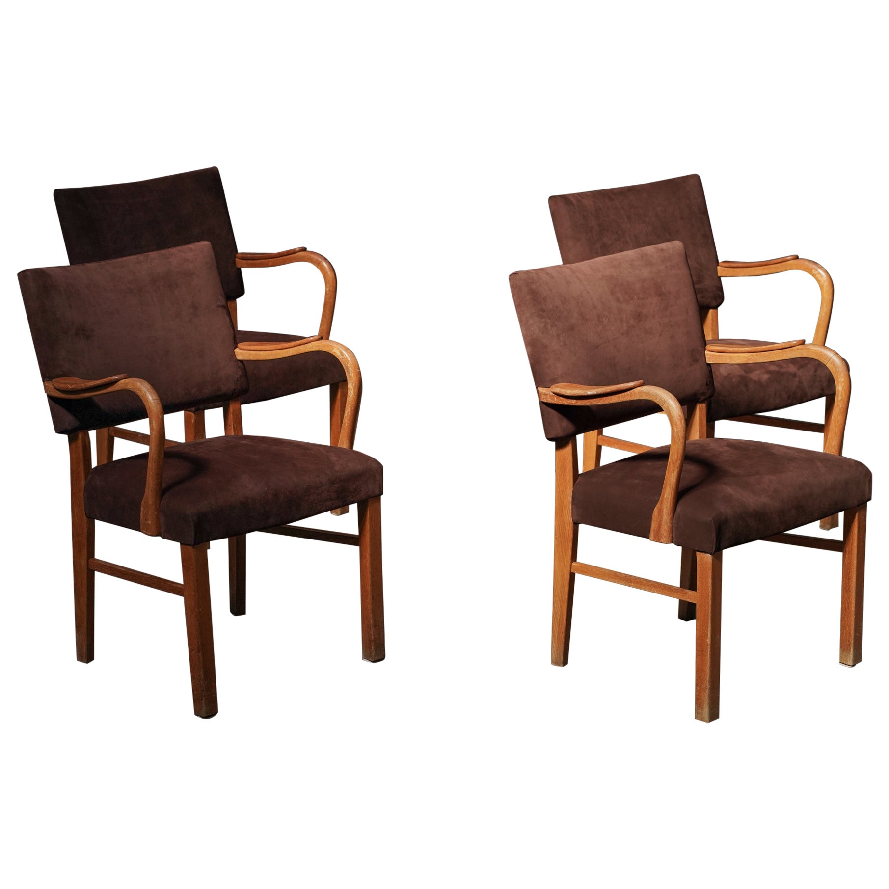 Chaises de jeu en daim marron, ensemble de 4