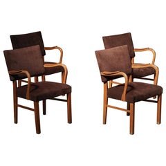 Vintage Brown Suede Game Chairs, Set of 4