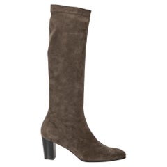Brown Suede Knee Sock Boots Size UK 6.5