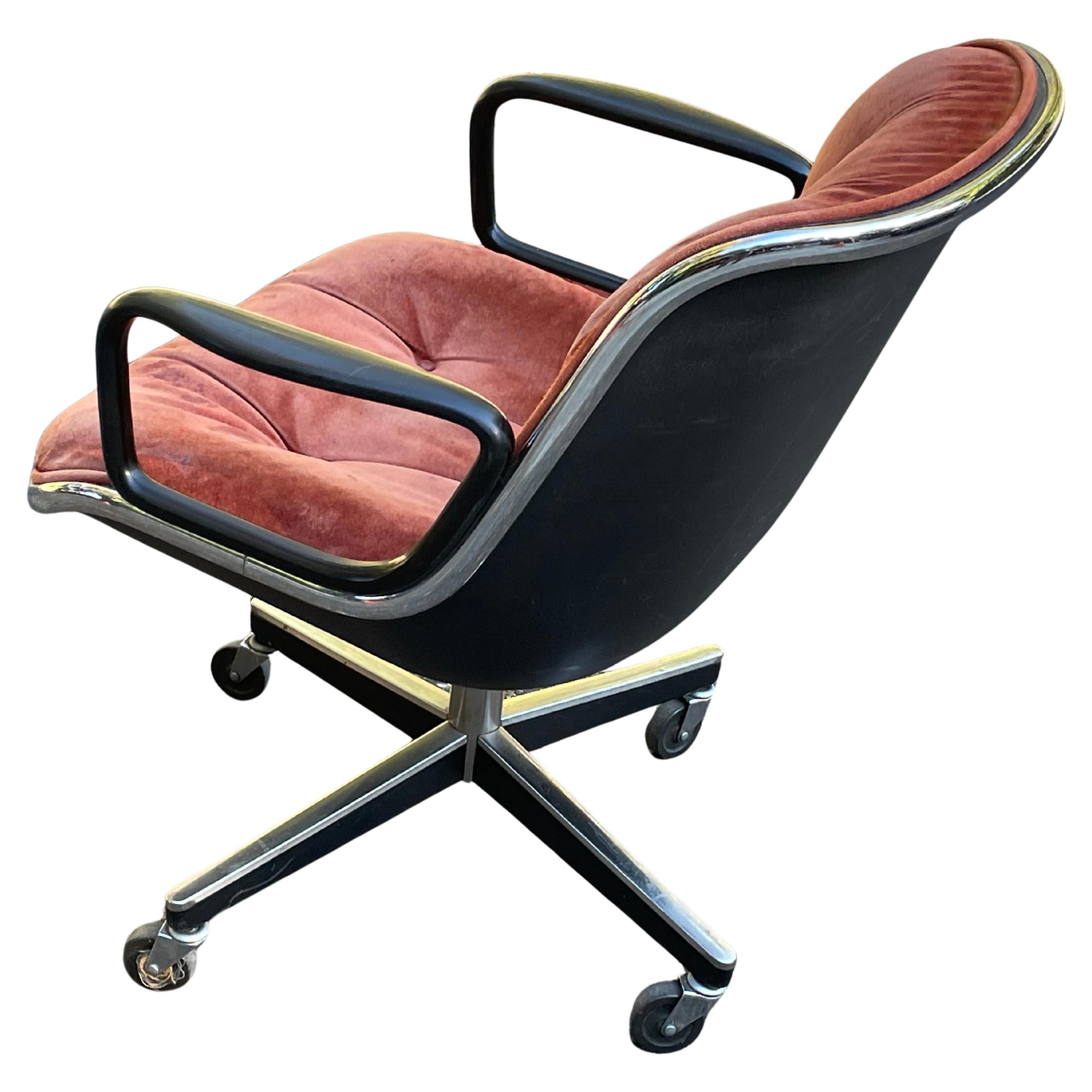 Chrome Brown Suede Knoll Pollock Chair. Circa 1970s.