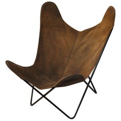 Brown Suede Leather Butterfly Chair by Ferrari-Hardoy, Kurchann 
Bonet