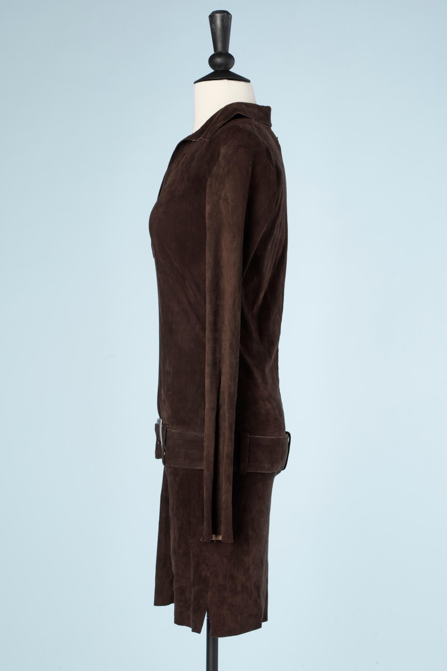 Women's Brown suede mini-dress with belt  Jitrois