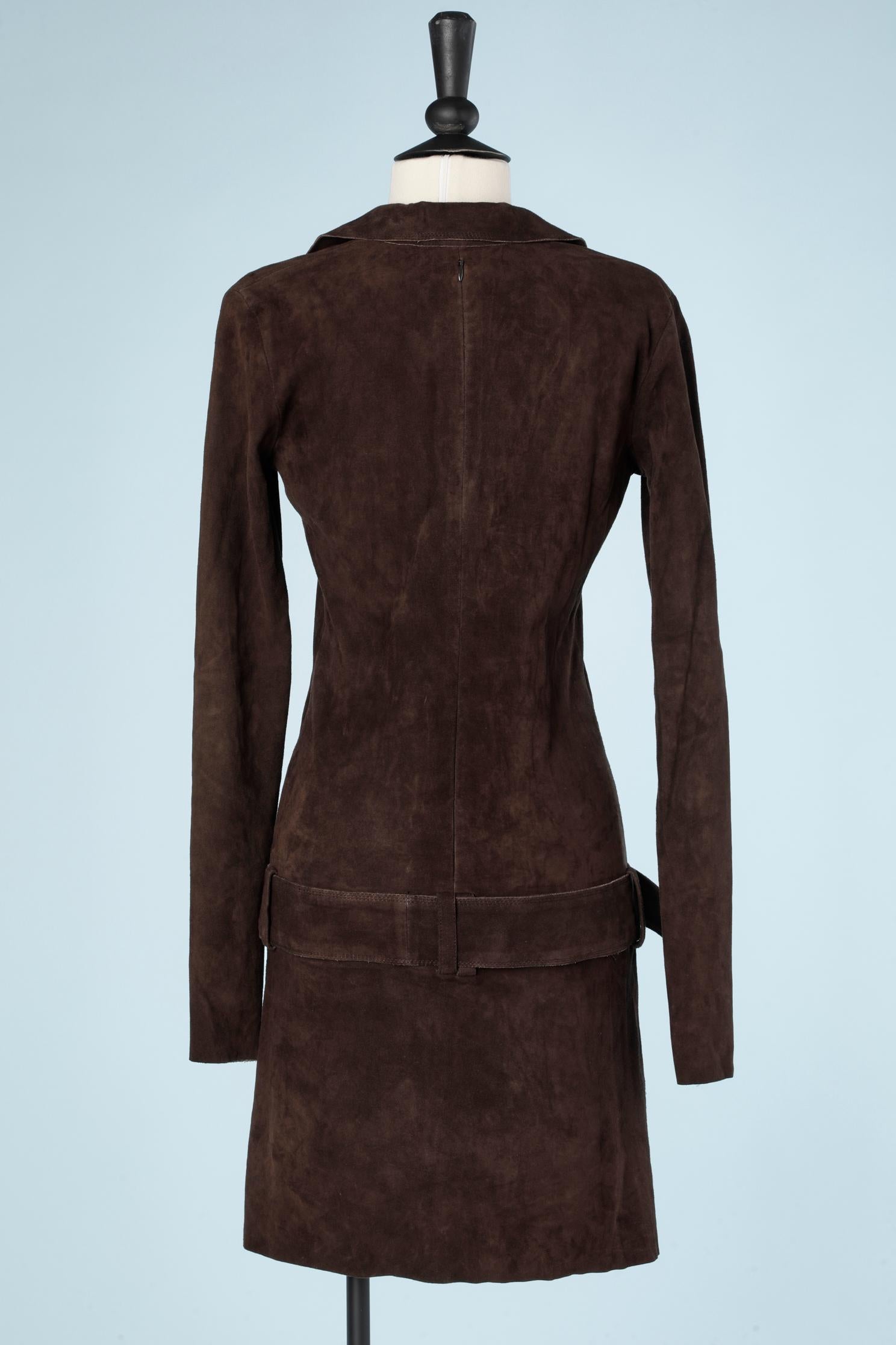 Brown suede mini-dress with belt  Jitrois  1
