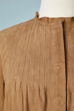 Brown suede shirt with gold metallic snaps Carolina Herrera NEW