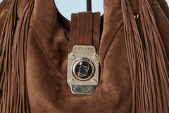 Brown suede shoulder bag with suede fringes Céline