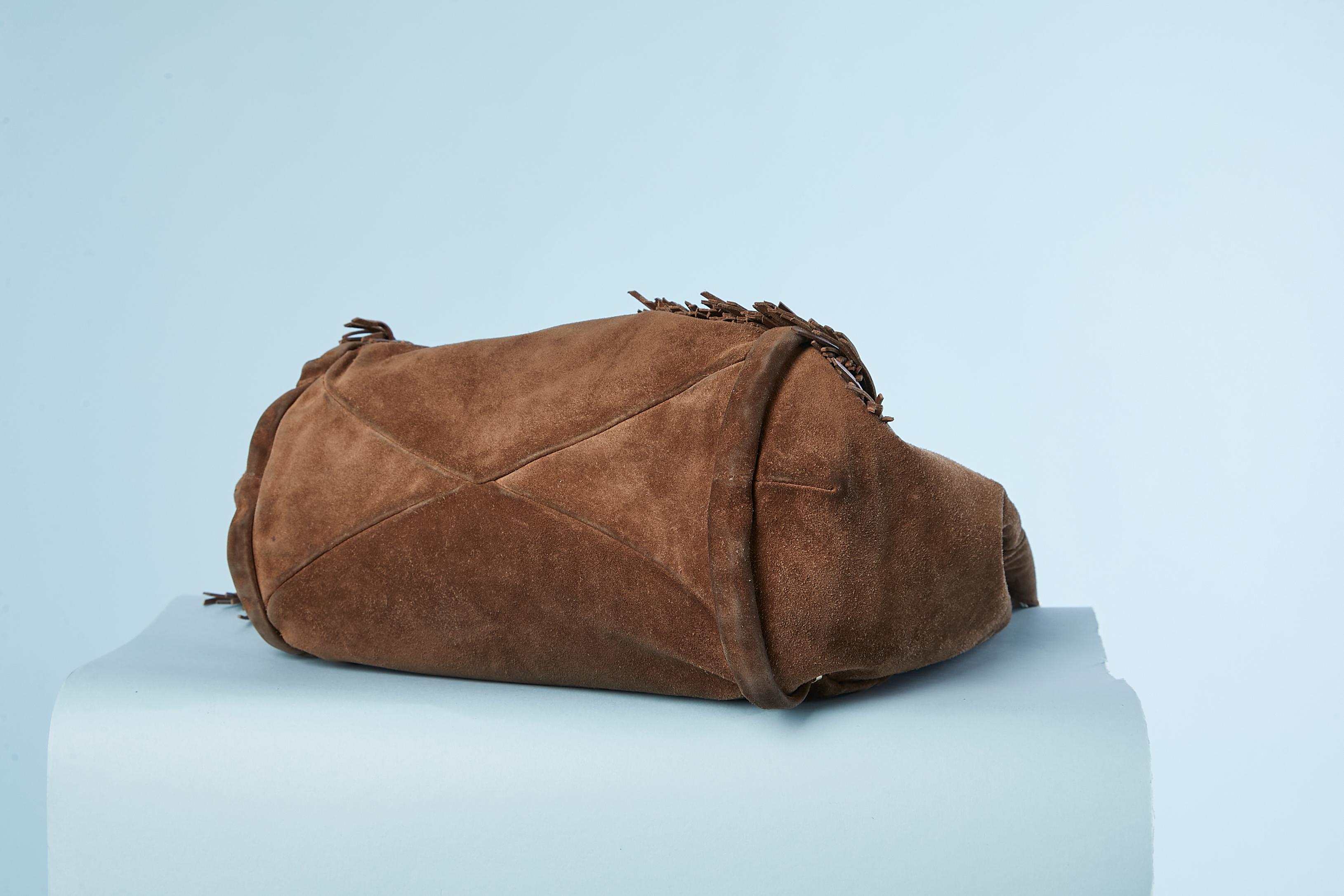 Brown suede shoulder bag with suede fringes Céline  For Sale 1