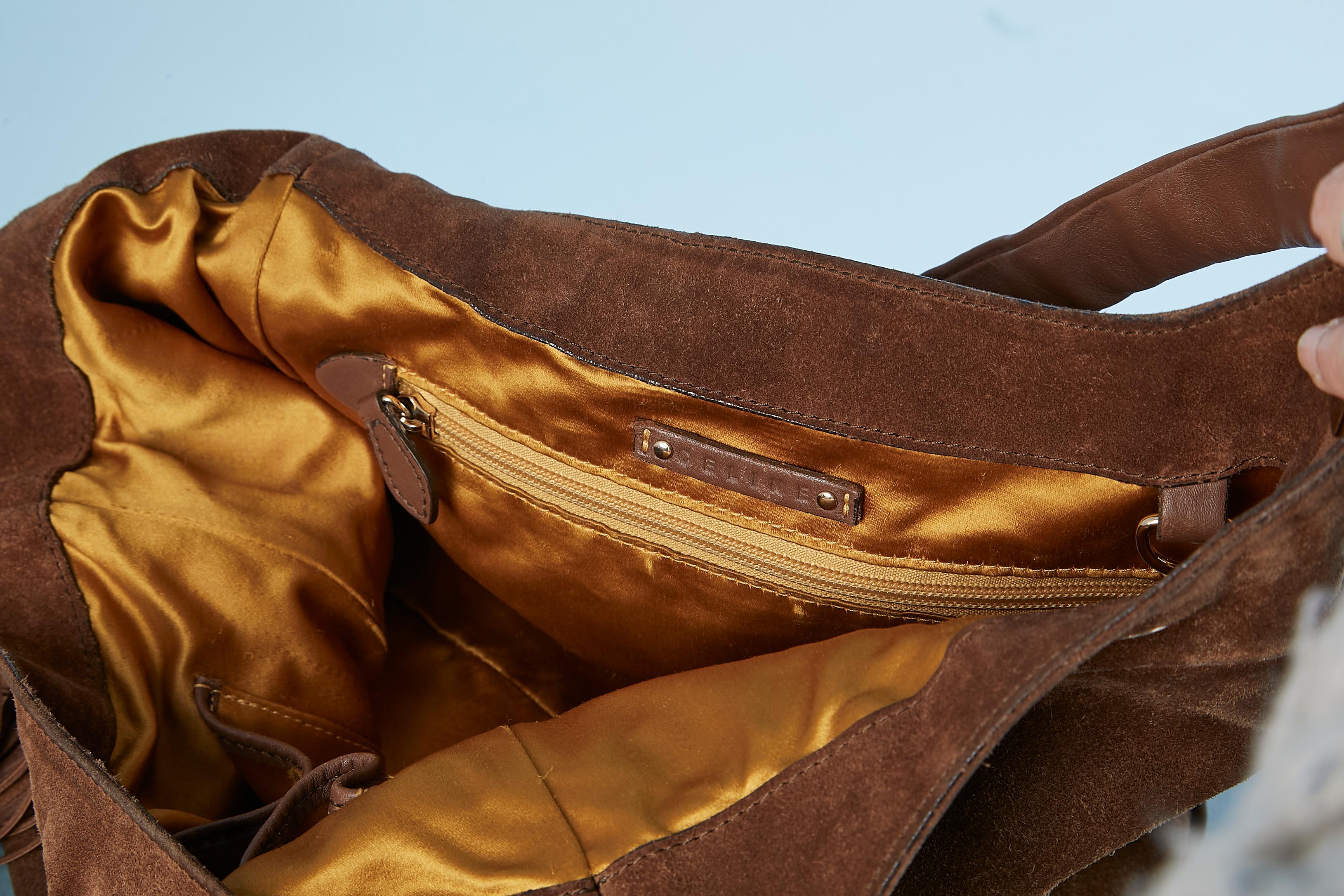Brown suede shoulder bag with suede fringes Céline  For Sale 4