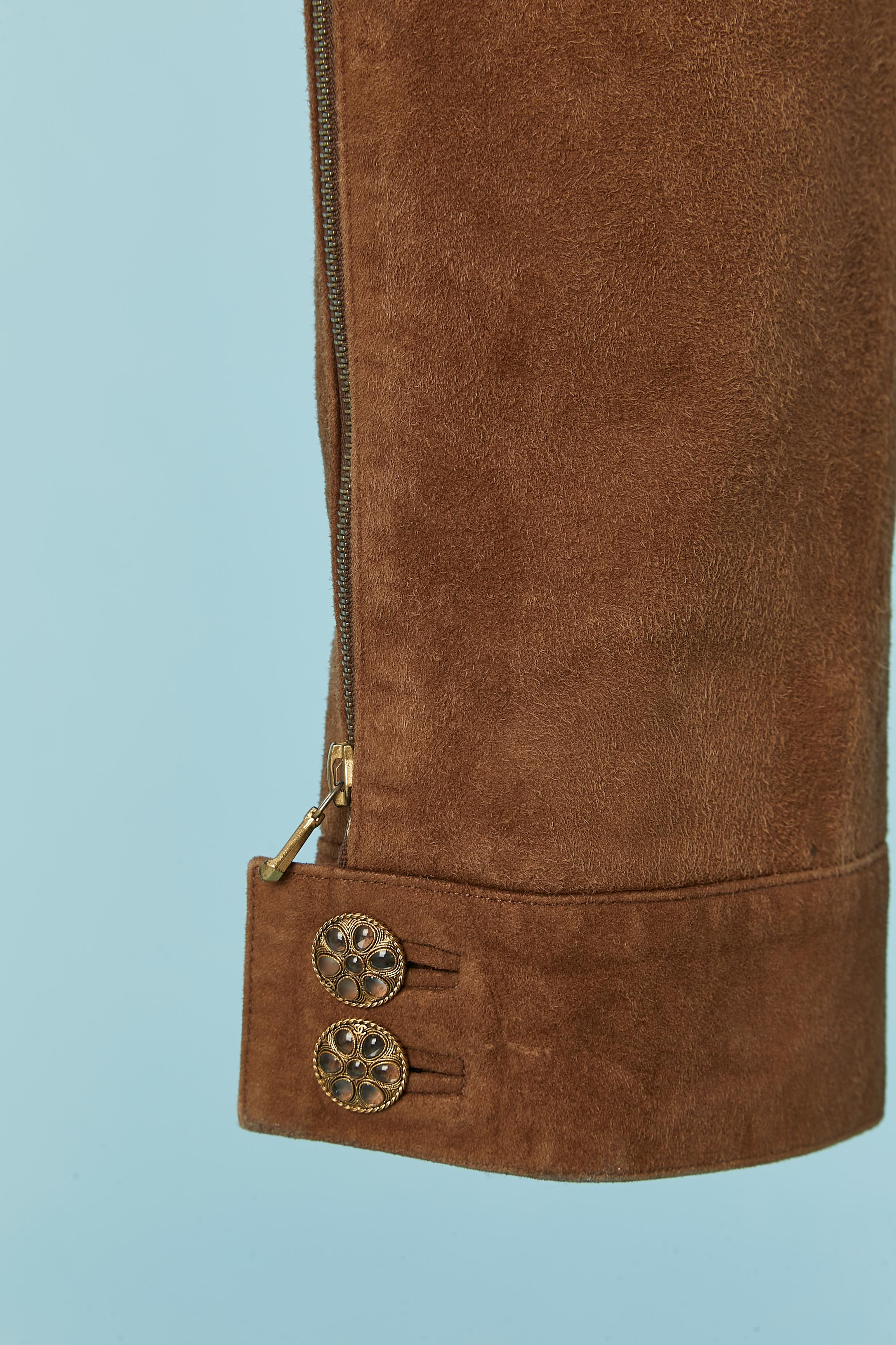 Women's Brown suede top-stitched trouser CHANEL BOUTIQUE For Sale