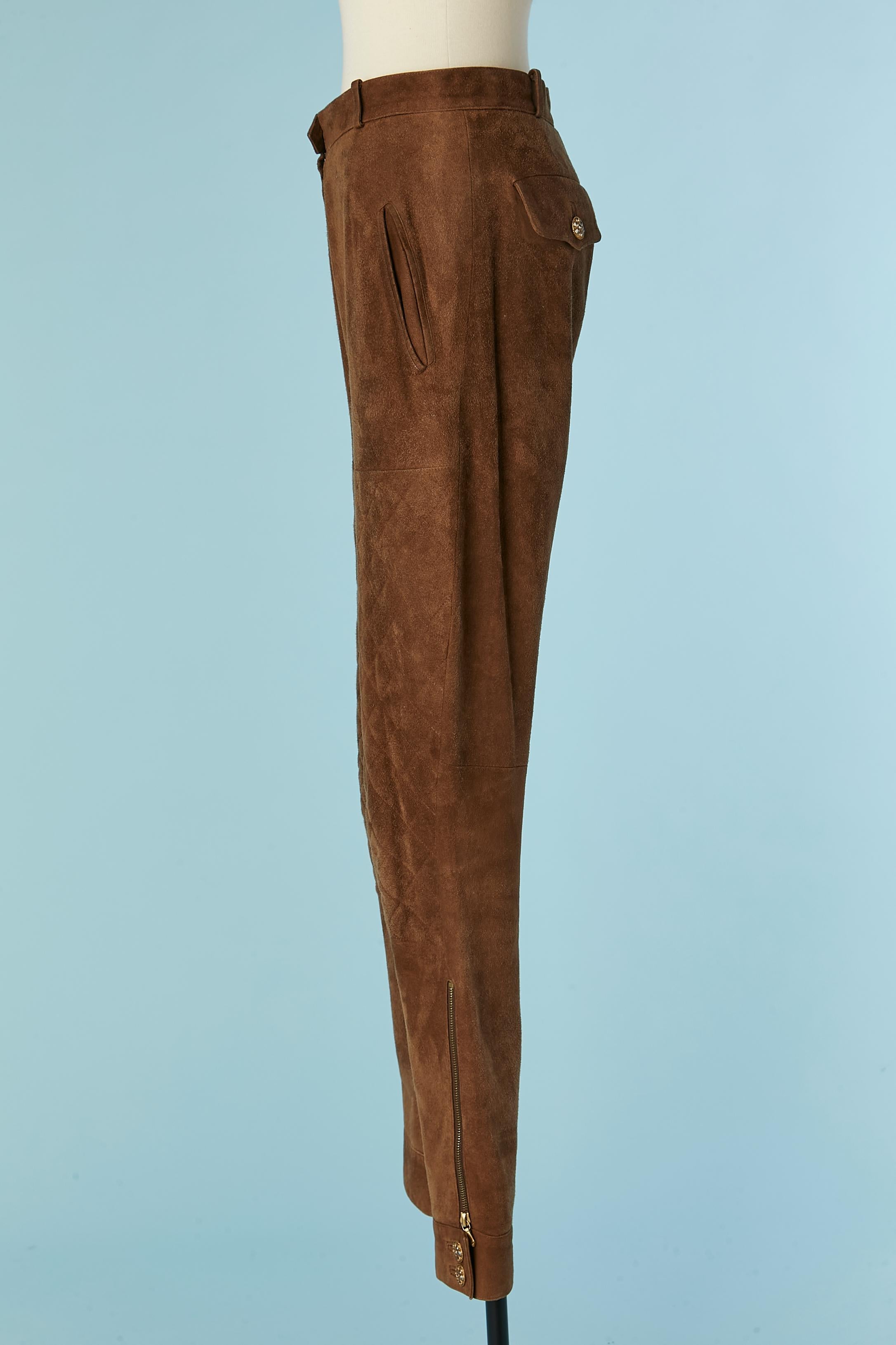 Brown suede top-stitched trouser CHANEL BOUTIQUE For Sale 1