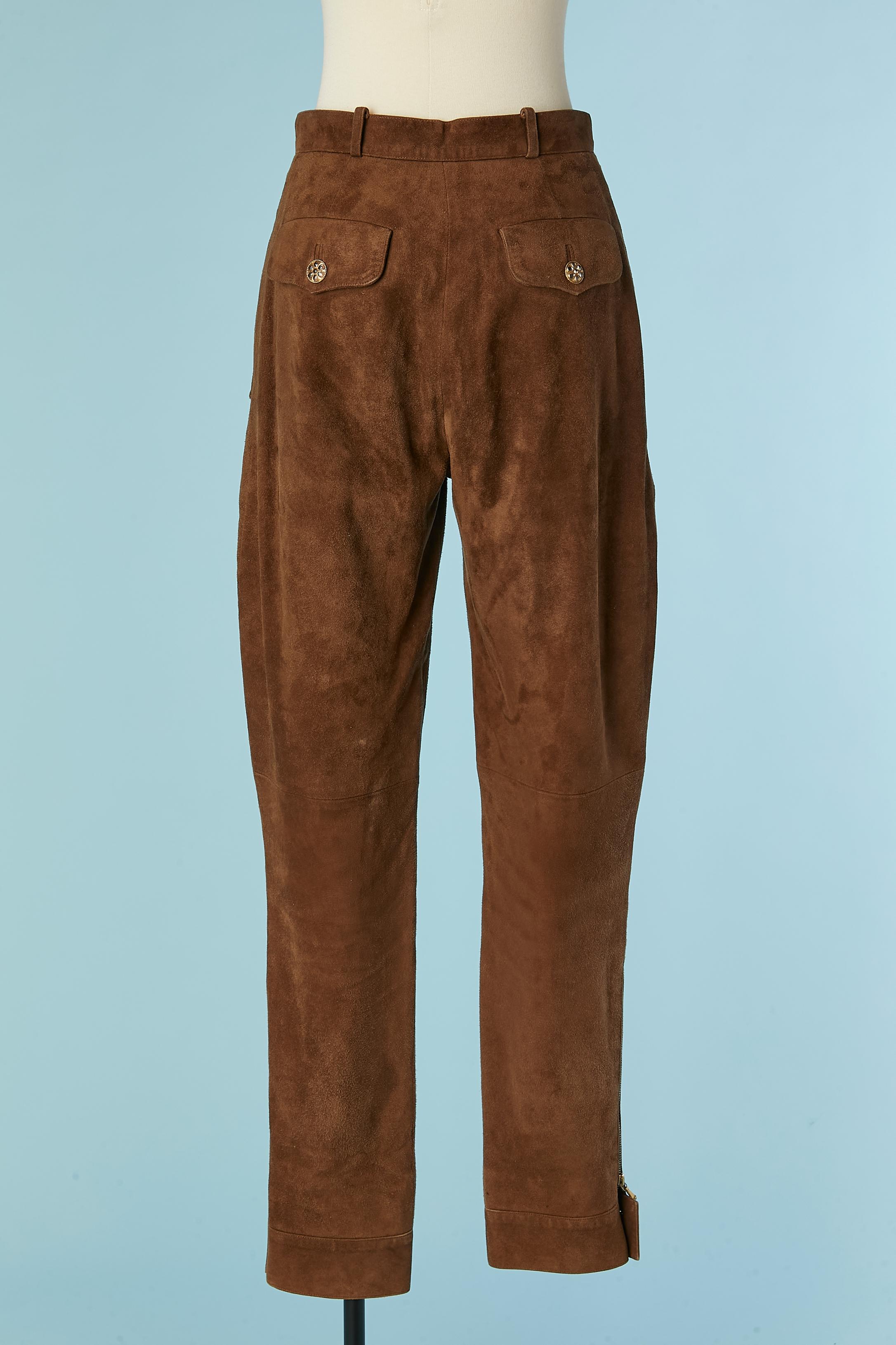 Brown suede top-stitched trouser CHANEL BOUTIQUE For Sale 2