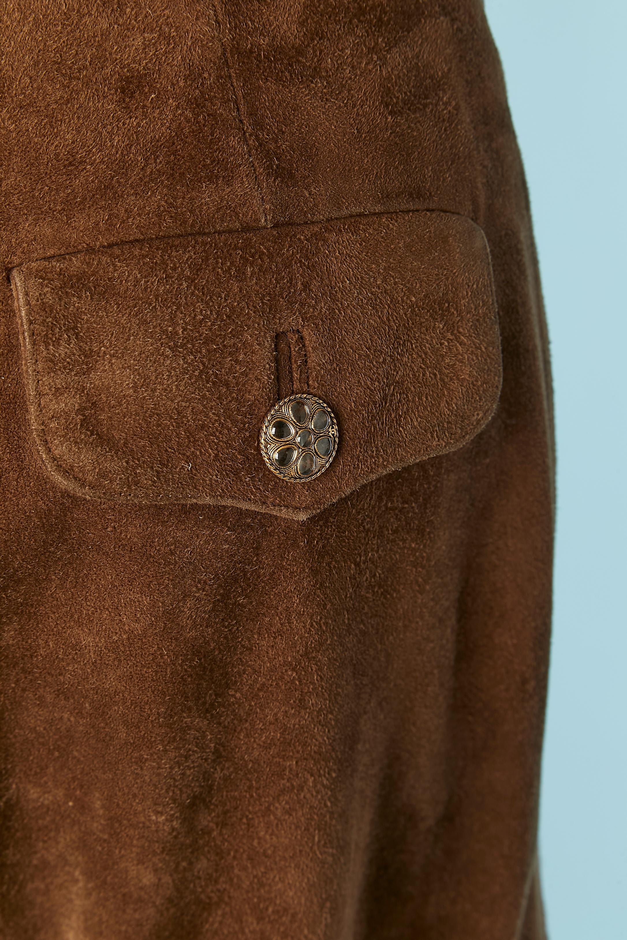 Brown suede top-stitched trouser CHANEL BOUTIQUE For Sale 3