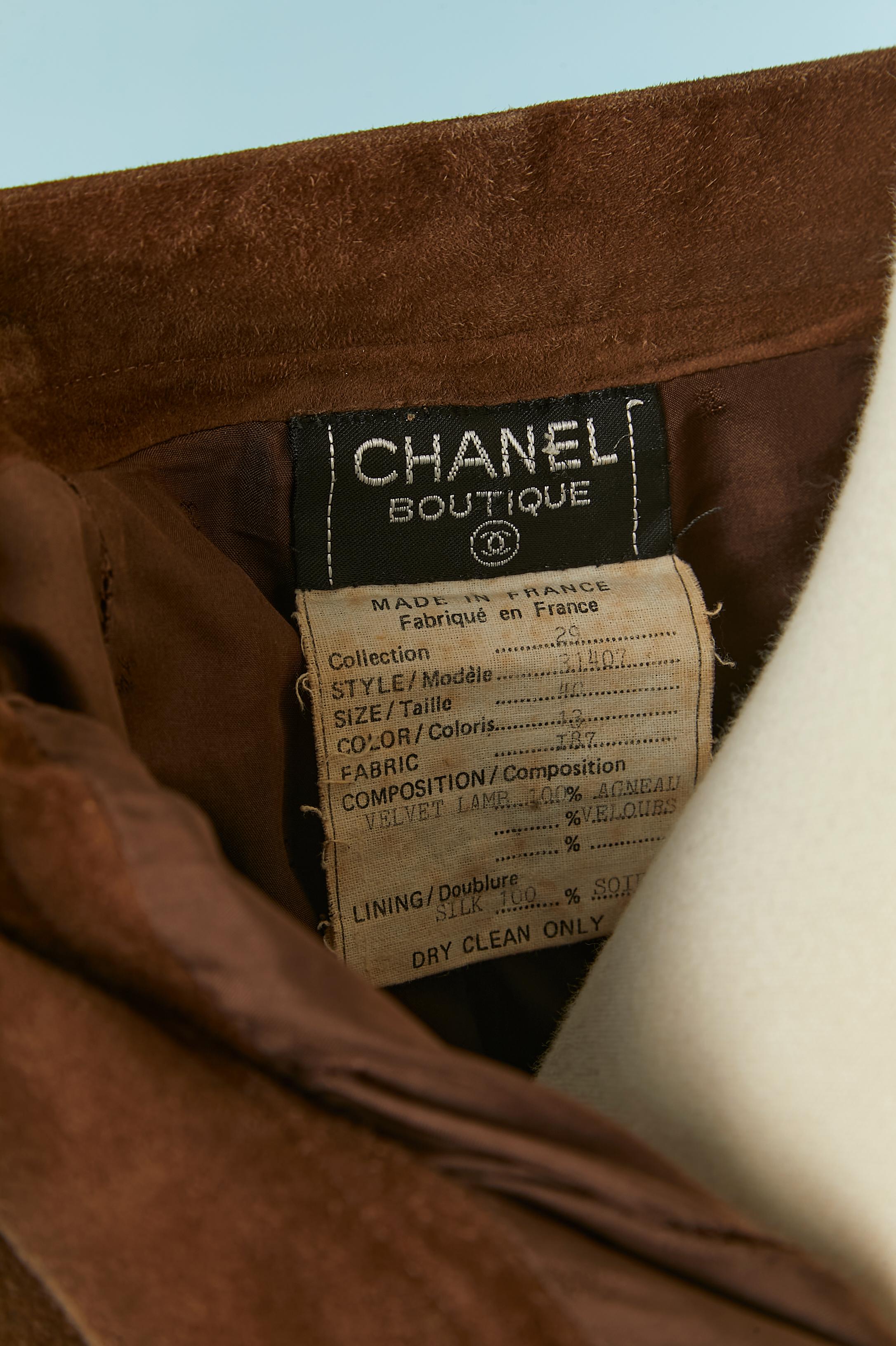 Brown suede top-stitched trouser CHANEL BOUTIQUE For Sale 4