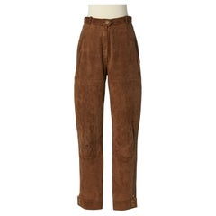 Brown suede top-stitched trouser CHANEL BOUTIQUE