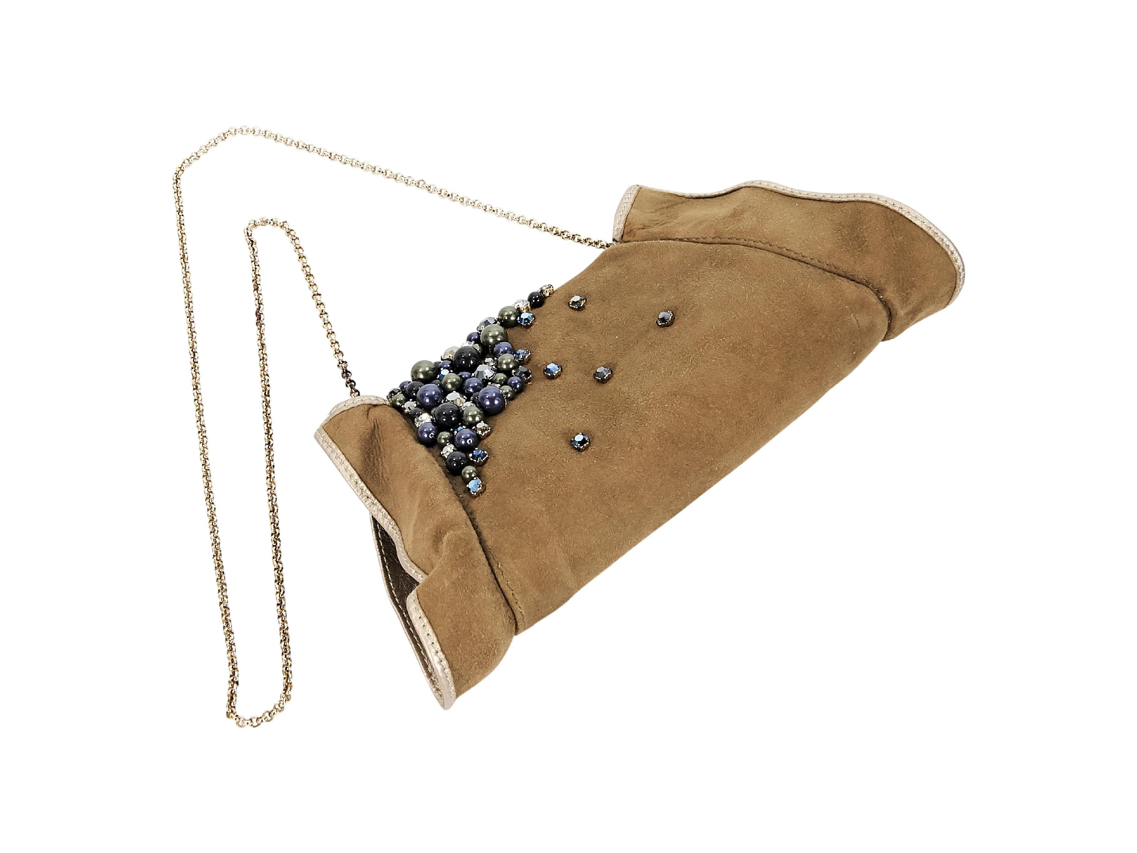 Brown Swarovski Suede Embellished Clutch In Good Condition In New York, NY