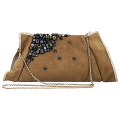 Brown Swarovski Suede Embellished Clutch