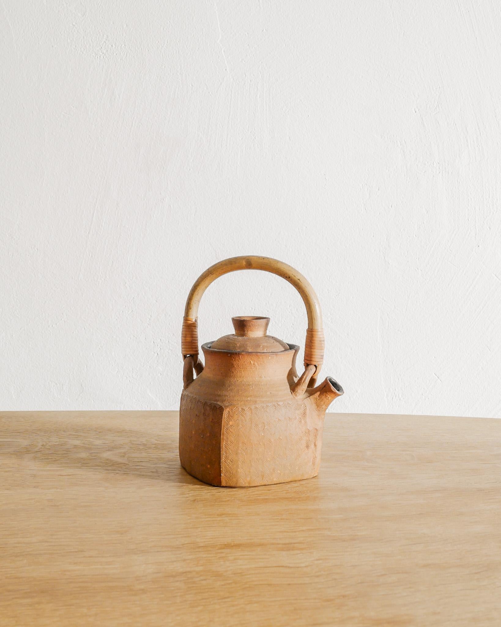 Scandinavian Modern Brown Swedish Mid Century Stoneware Bamboo Tea Pot by Signe Persson-Melin, 1963 For Sale