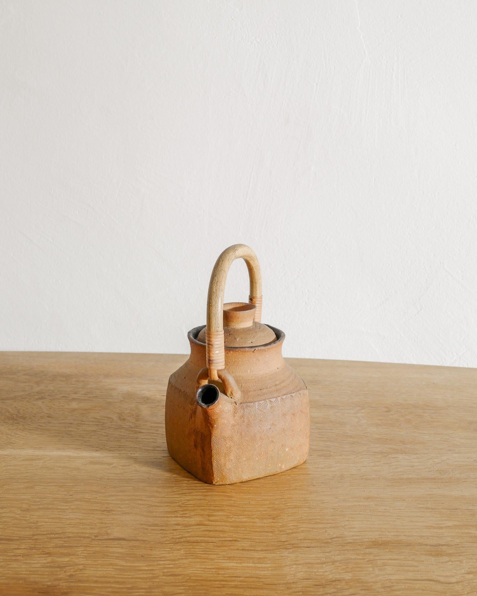 Mid-20th Century Brown Swedish Mid Century Stoneware Bamboo Tea Pot by Signe Persson-Melin, 1963 For Sale