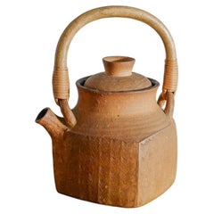 Brown Swedish Mid Century Stoneware Bamboo Tea Pot by Signe Persson-Melin, 1963