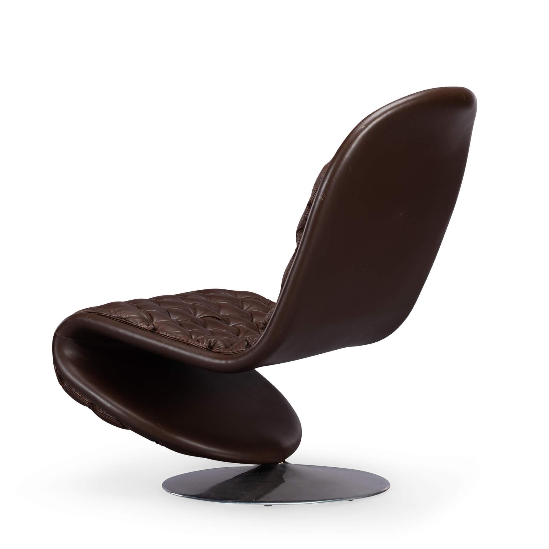 Leather Brown System 1-2-3 Lounge Chair by Verner Panton for Fritz Hansen, 1970s