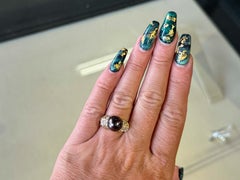 Brown Tahitian Pearl Peacock Hues Diamond Ring 14K Yellow Gold