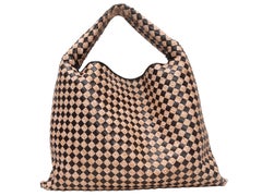 Brown & Tan Bottega Veneta Raffia & Leather Intrecciato Hop Bag