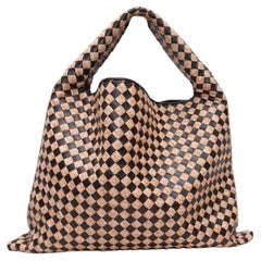Brown & Tan Bottega Veneta Raffia & Leather Intrecciato Hop Bag