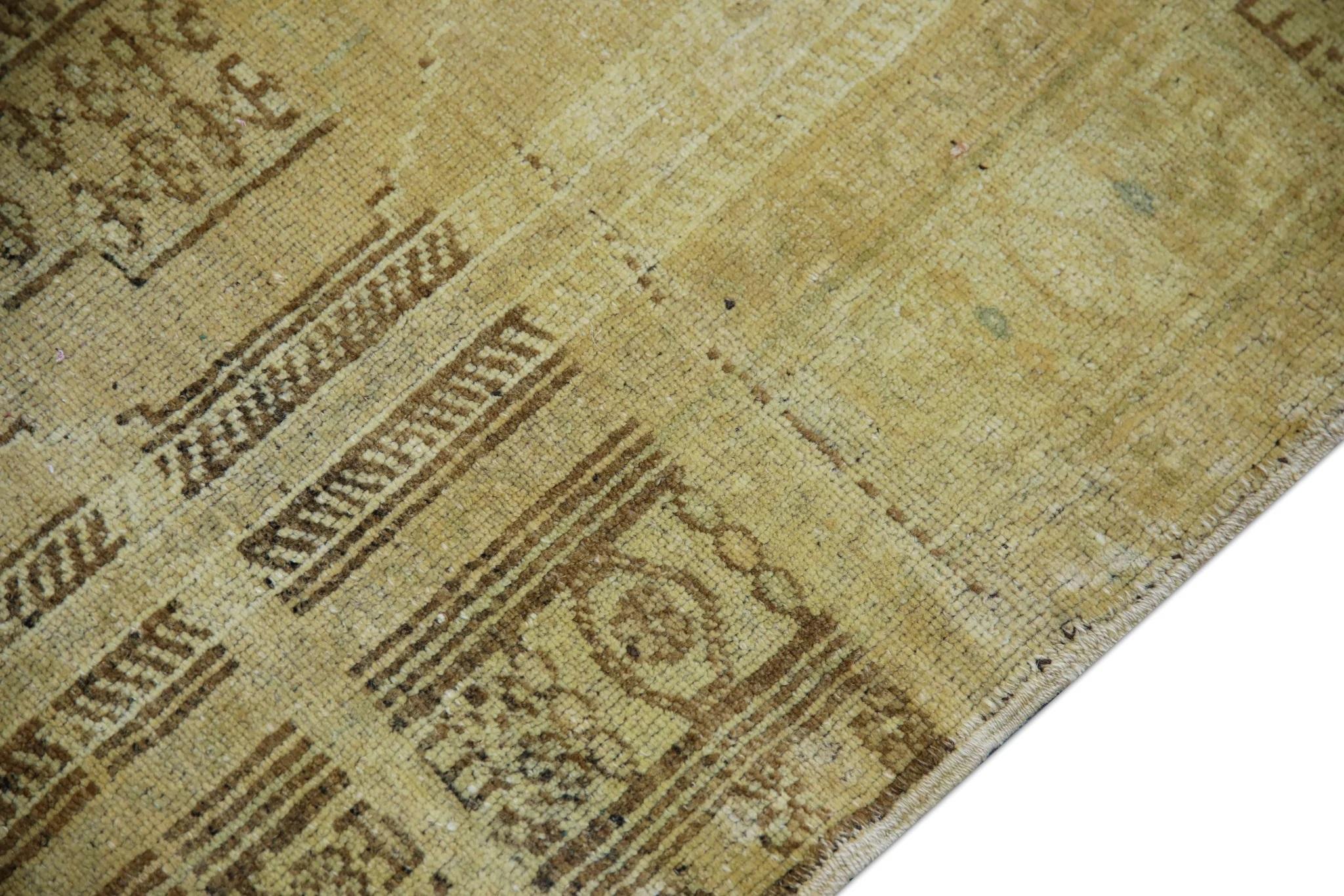 Teinture végétale Tapis Oushak turc vintage en laine tissée à la main Brown & Tan 3'6
