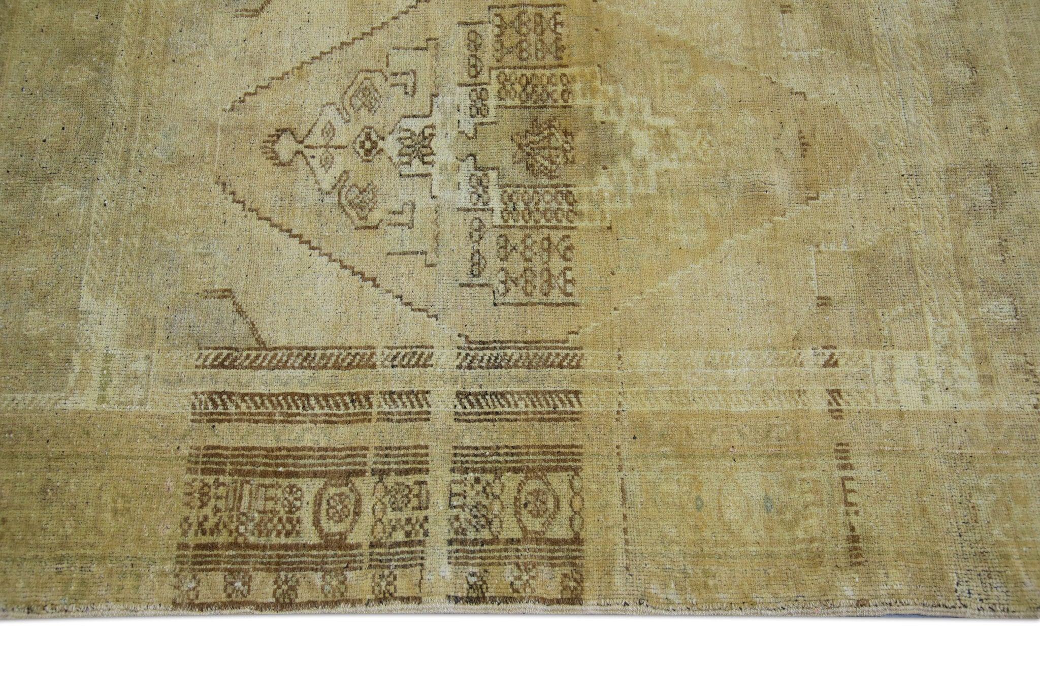 Tapis Oushak turc vintage en laine tissée à la main Brown & Tan 3'6