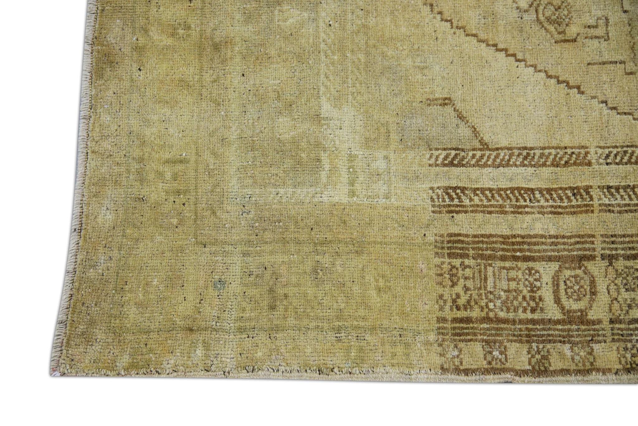 XXIe siècle et contemporain Tapis Oushak turc vintage en laine tissée à la main Brown & Tan 3'6