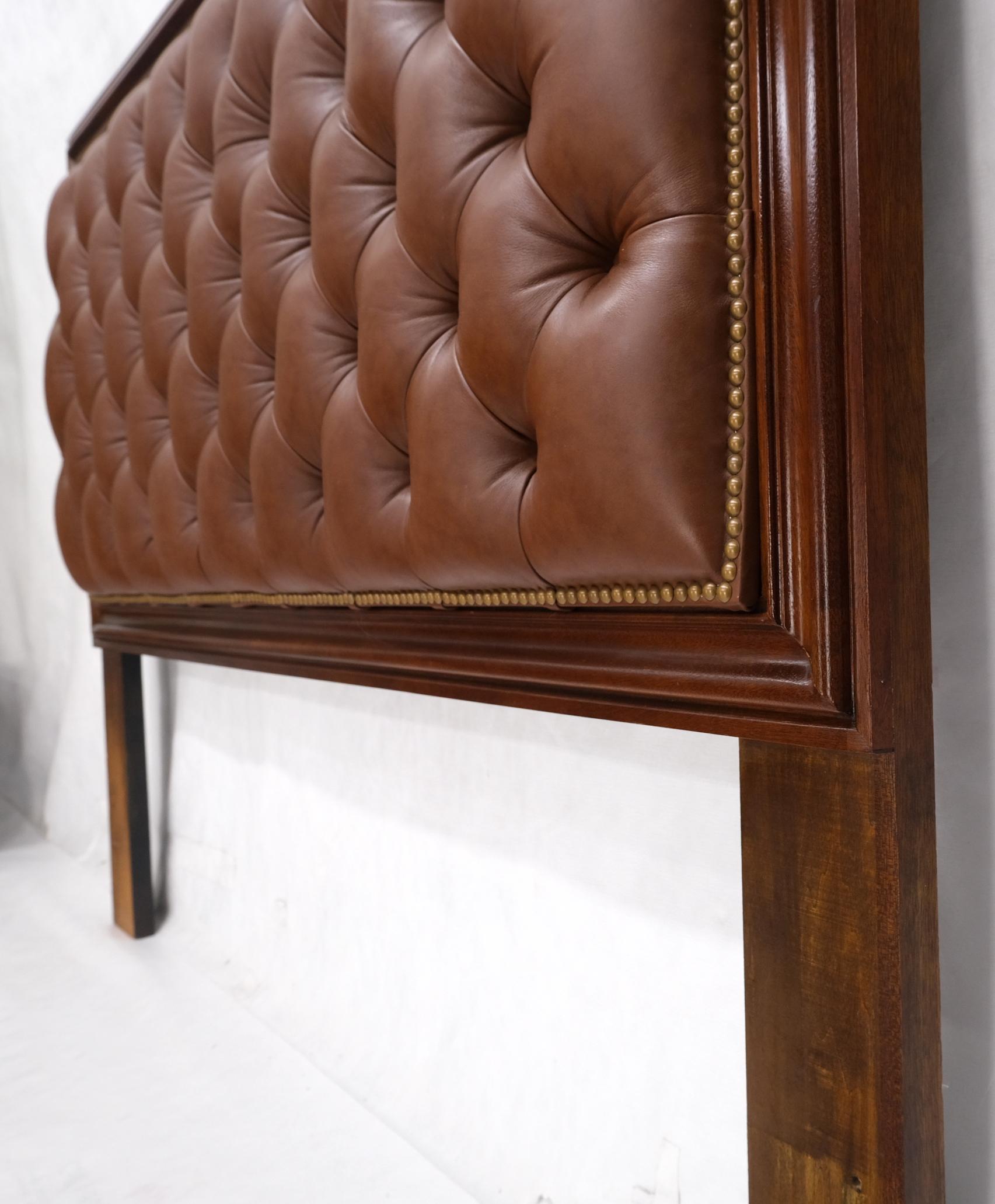 20th Century Brown Tan Leather Tufted Custom Full Size Headboard Bed