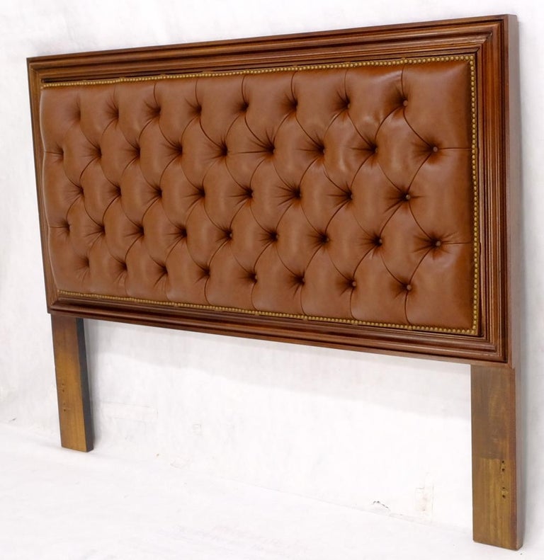 Brown Tan Leather Tufted Custom Full Size Headboard Bed For Sale at