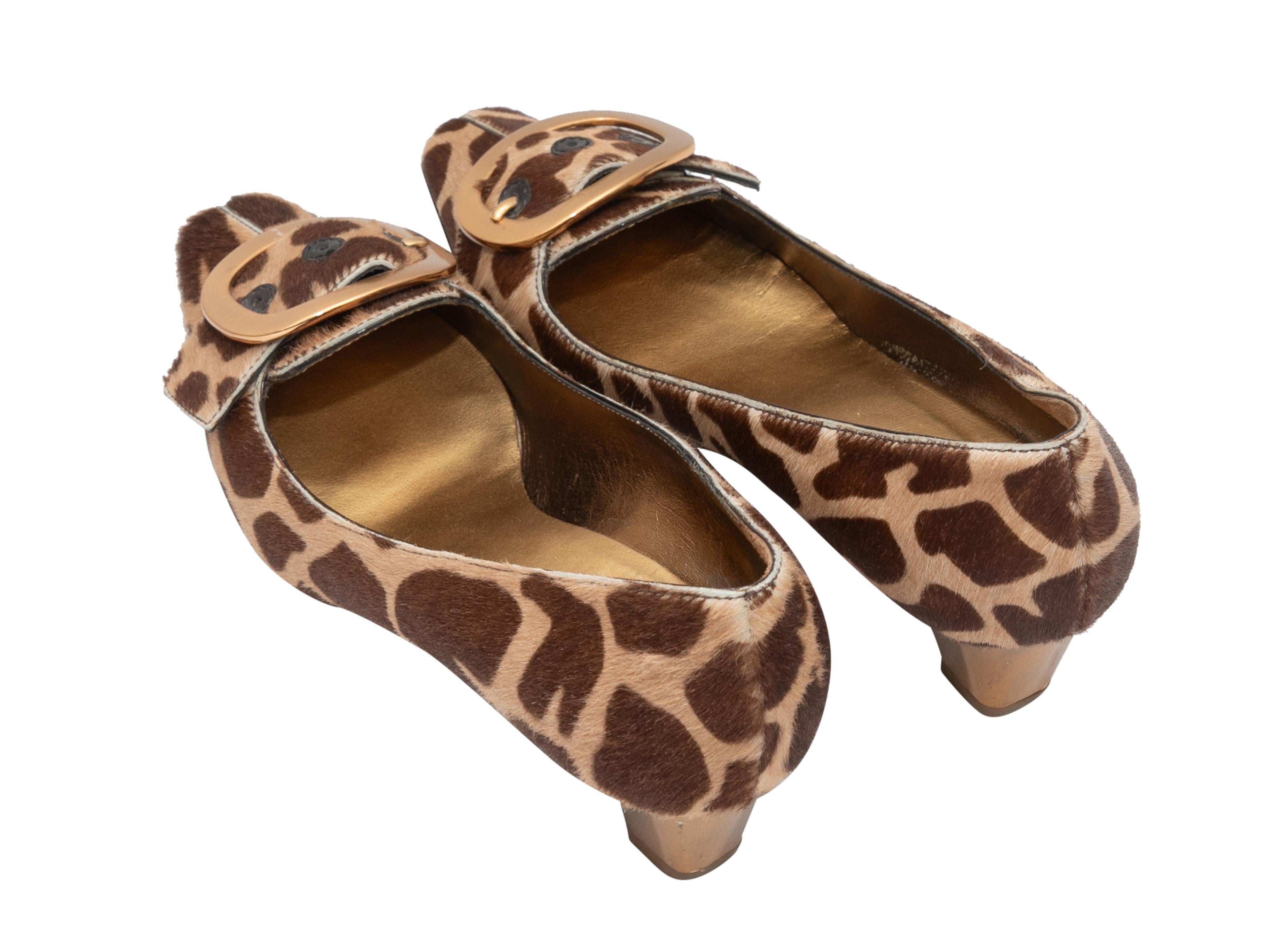 Brown & Tan Prada Ponyhair Animal Print Pumps Size 36.5 In Good Condition In New York, NY