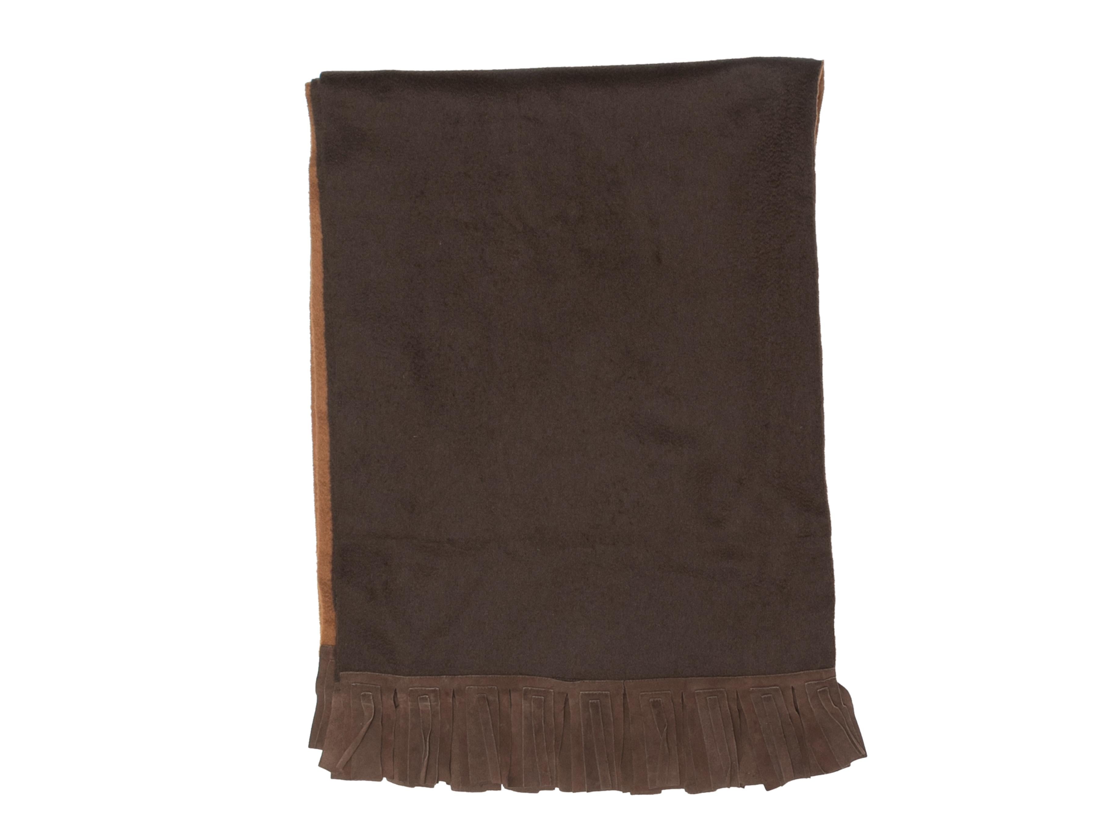 Brown and tan cashmere and suede shawl by Salvatore Ferragamo. 17.5