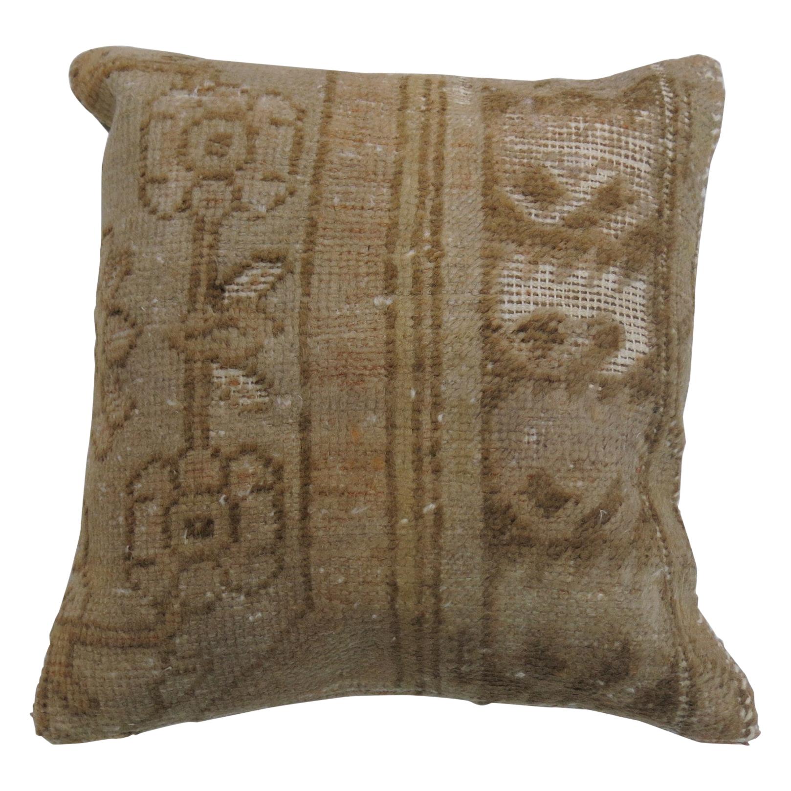 Brown Tan Wool Turkish Rug Pillow