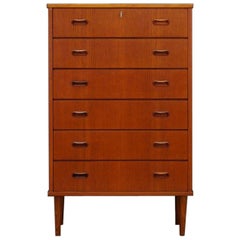 Brown Teak Chest of Drawers, 1970s Danish Design Vintage