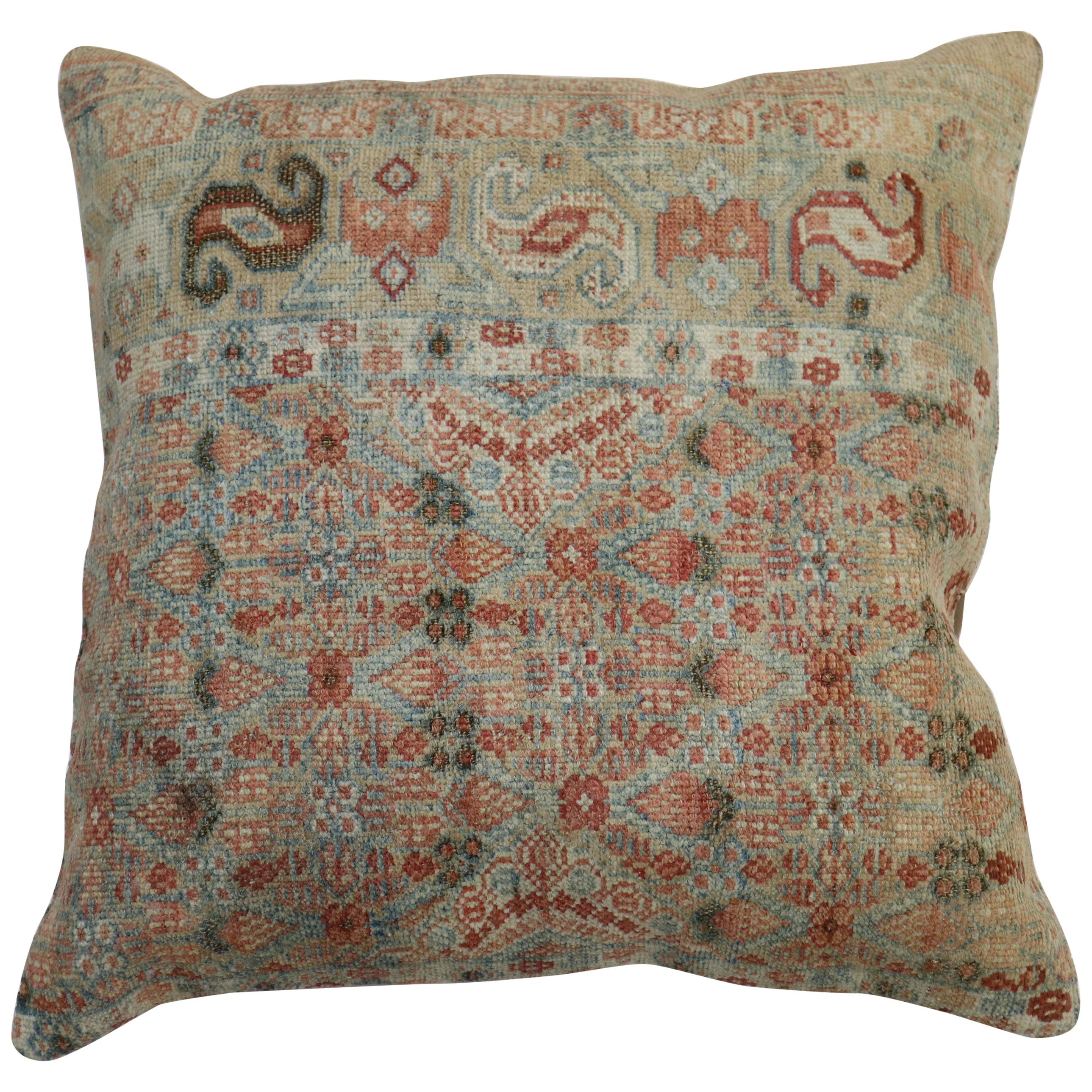 Brown Terracotta Lumbar Antique Persian Rug Pillow For Sale at 1stDibs