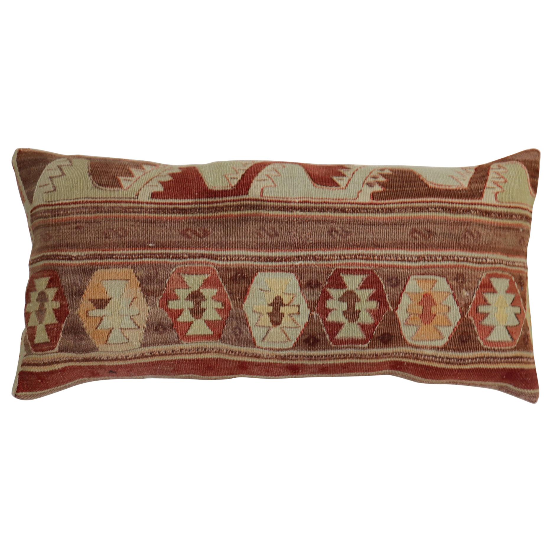 Brown Terracotta Large Kilim Turkish Bolster Pillow For Sale