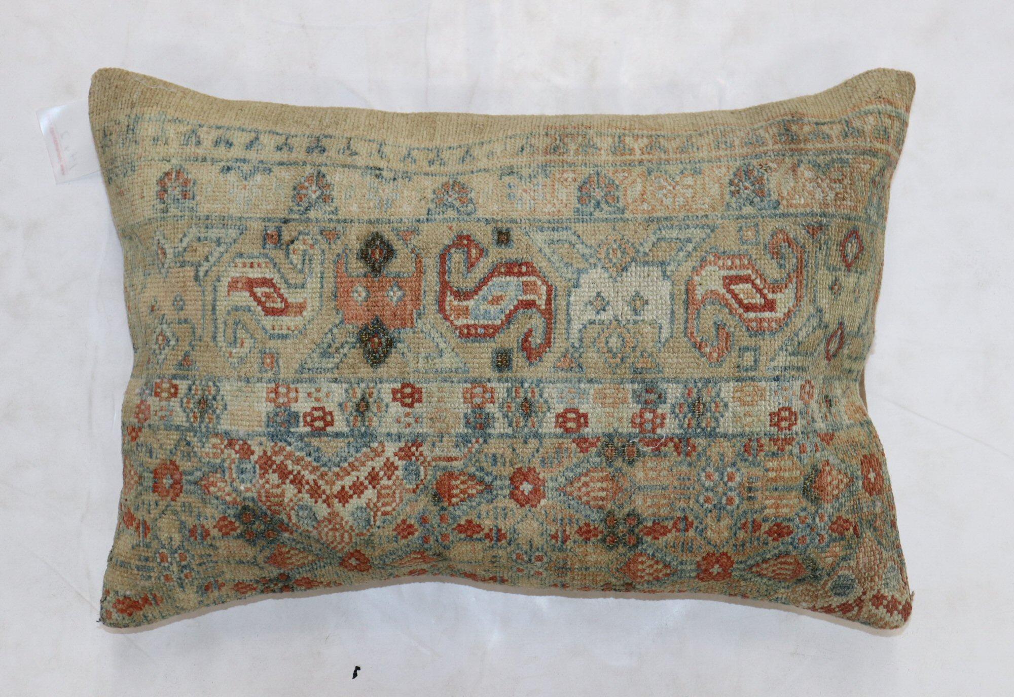 Brown Terracotta Lumbar Antique Persian Rug Pillow In Good Condition In New York, NY