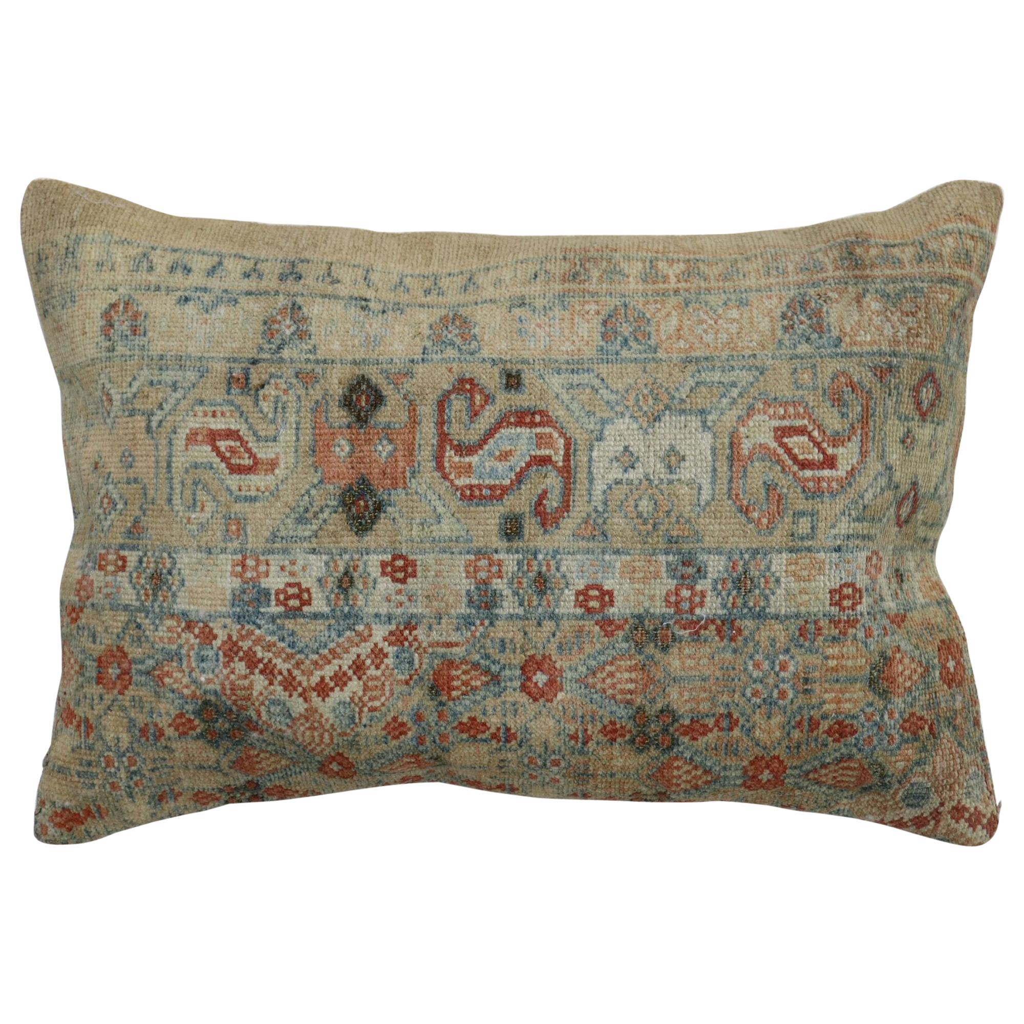 Brown Terracotta Lumbar Antique Persian Rug Pillow