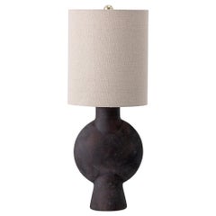 Brown Terracotta Molded and Iron Cast Table Lamp with Linen Lampshade