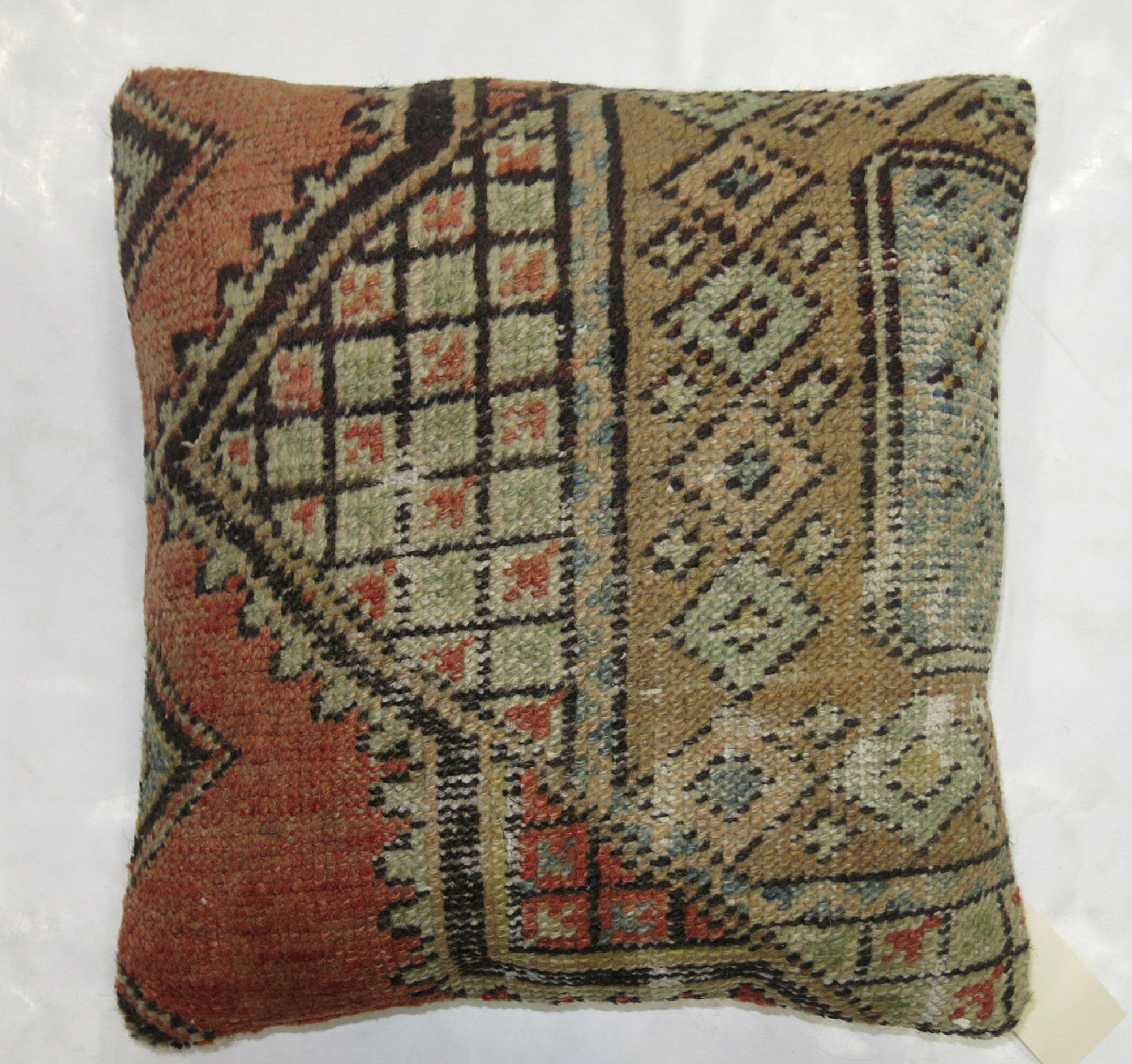 Brown Terracotta Vintage Oushak Rug Pillow In Good Condition In New York, NY
