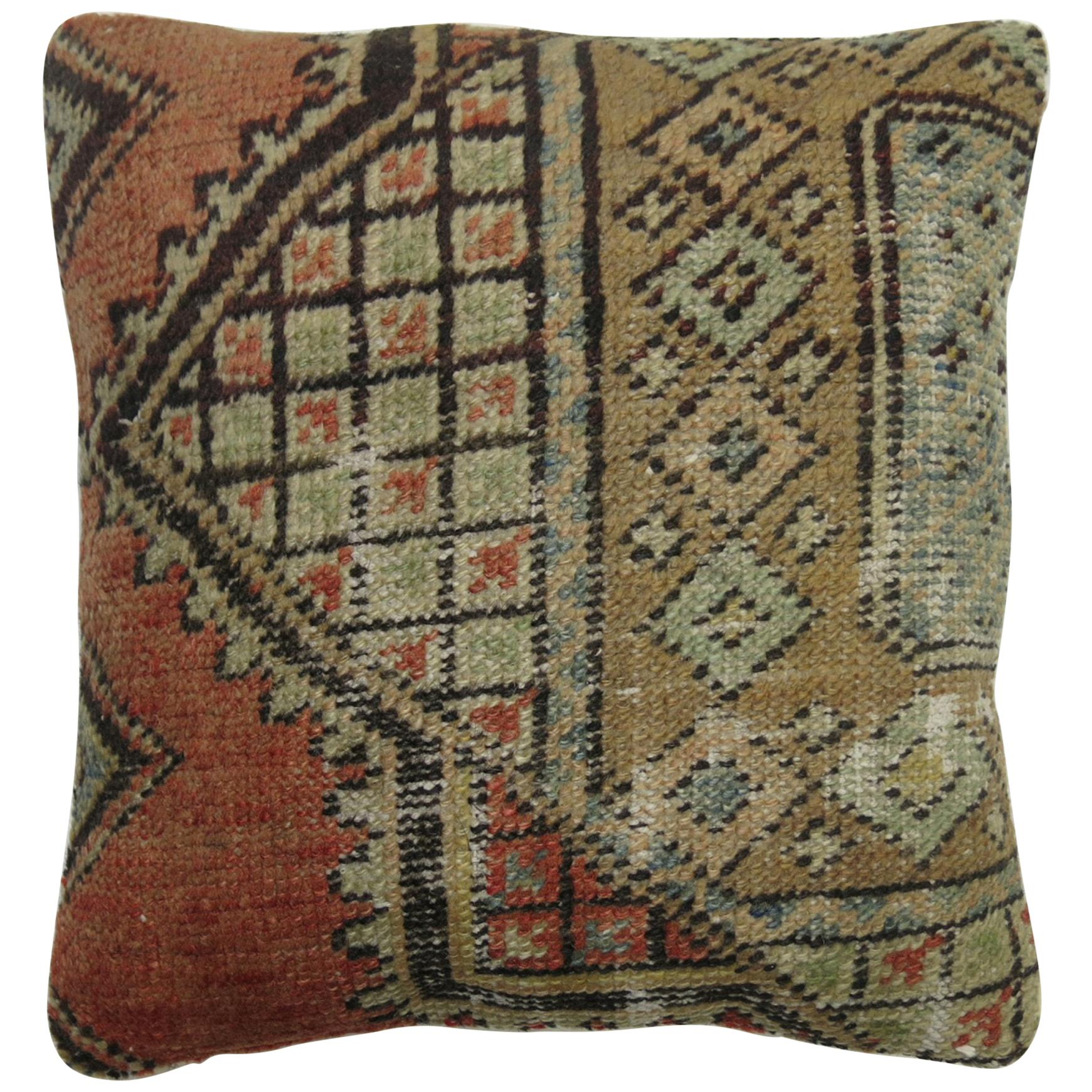 Brown Terracotta Vintage Oushak Rug Pillow