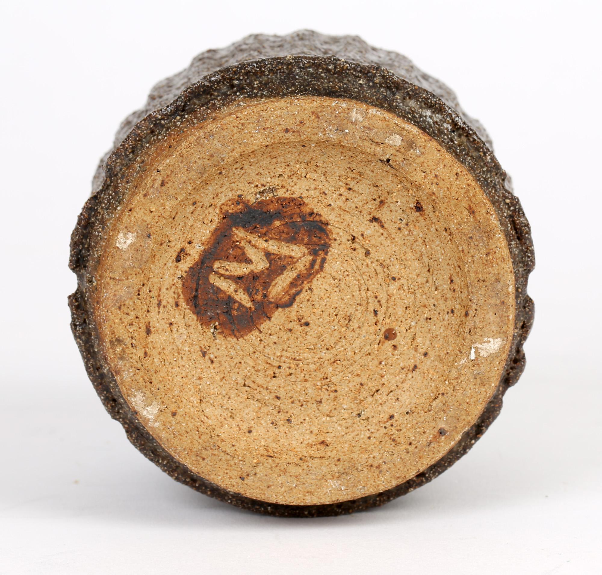 Brown Texture Glazed Studio Pottery Stoneware Signed Vase 1