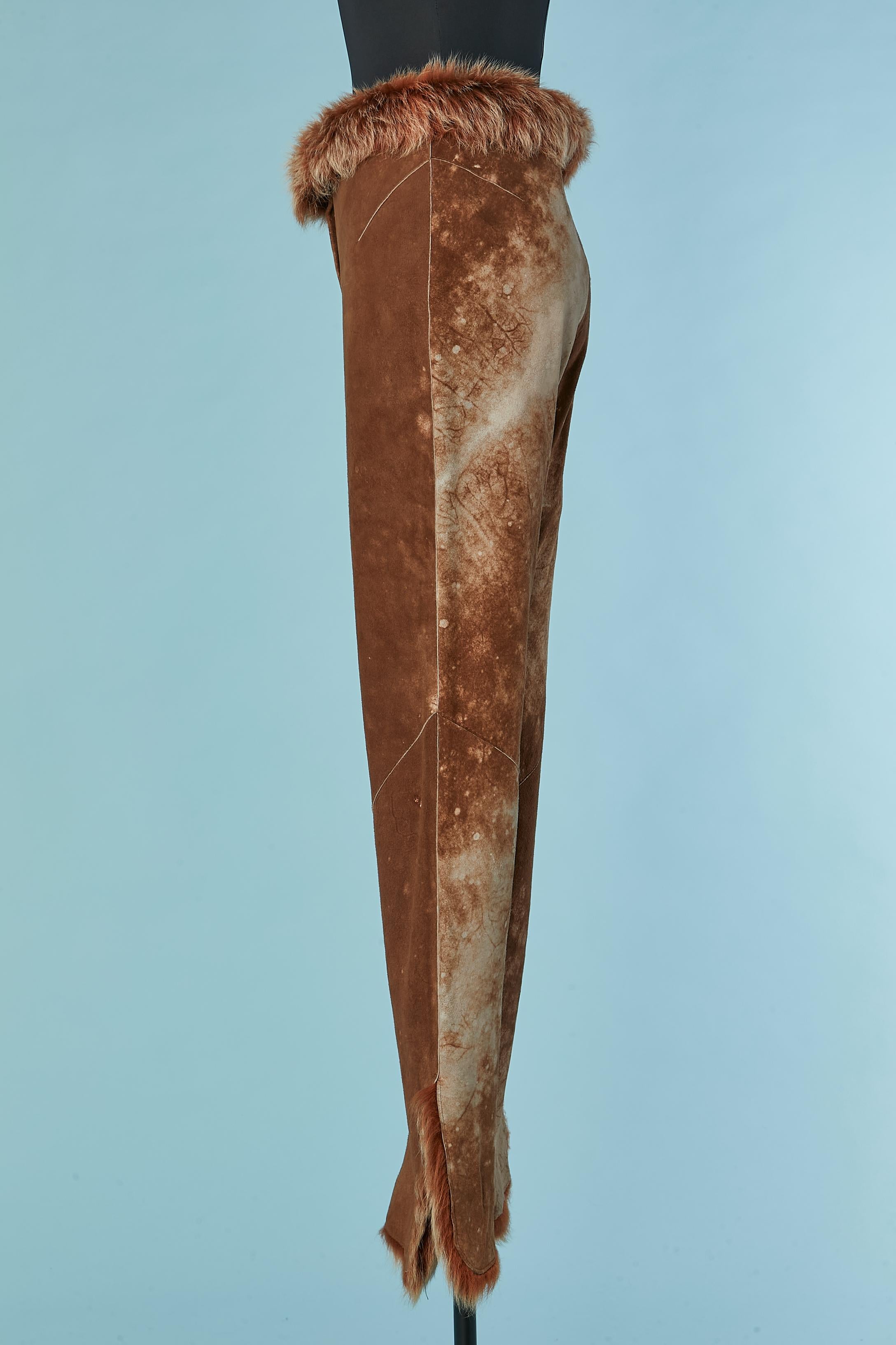 Braune Hose aus strukturiertem Leder und Pelz FENDI im Angebot 1