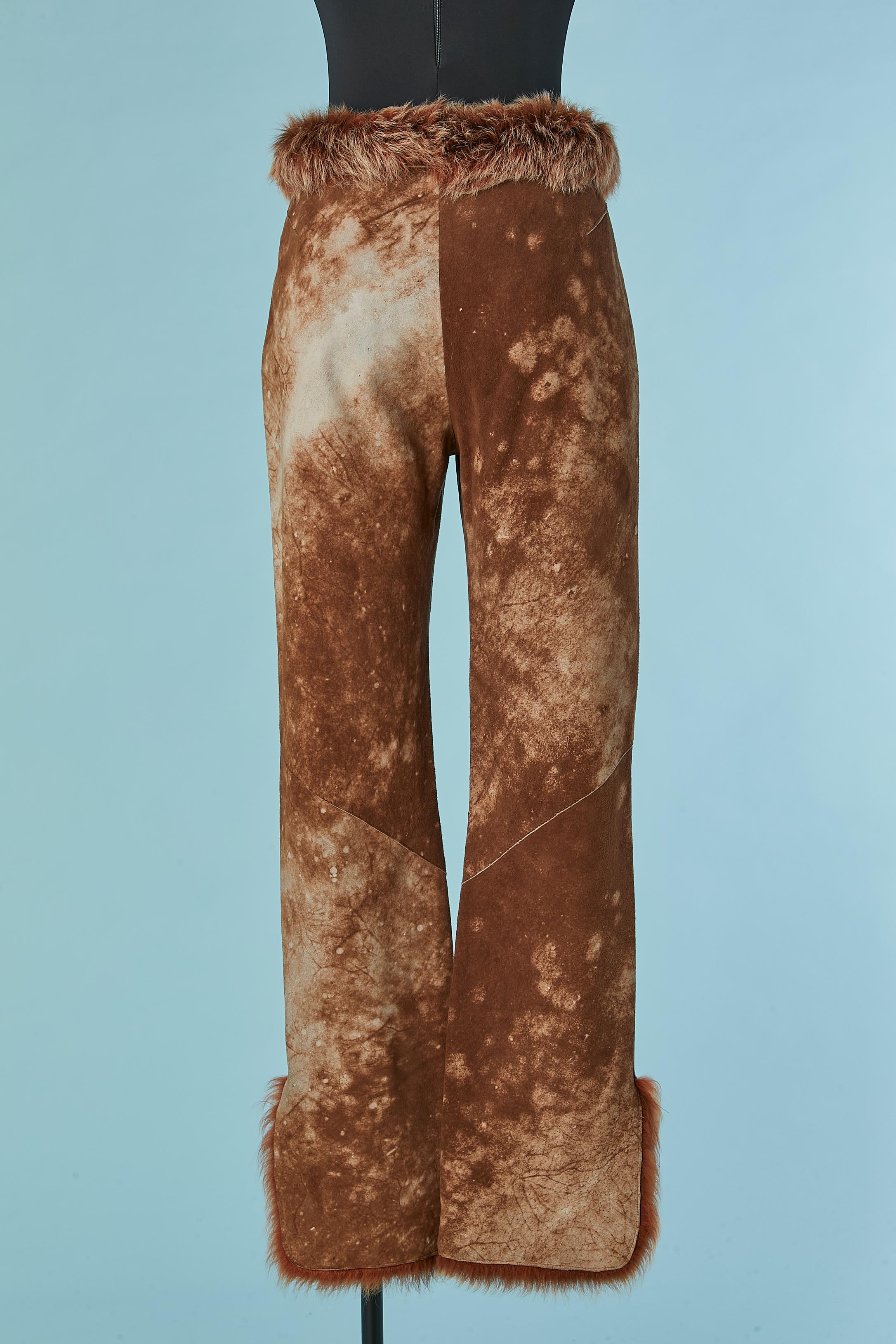 Braune Hose aus strukturiertem Leder und Pelz FENDI im Angebot 2