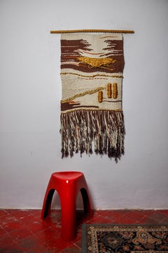 Brown Textured Macrame Wall Tapestry, Spain, 1970s