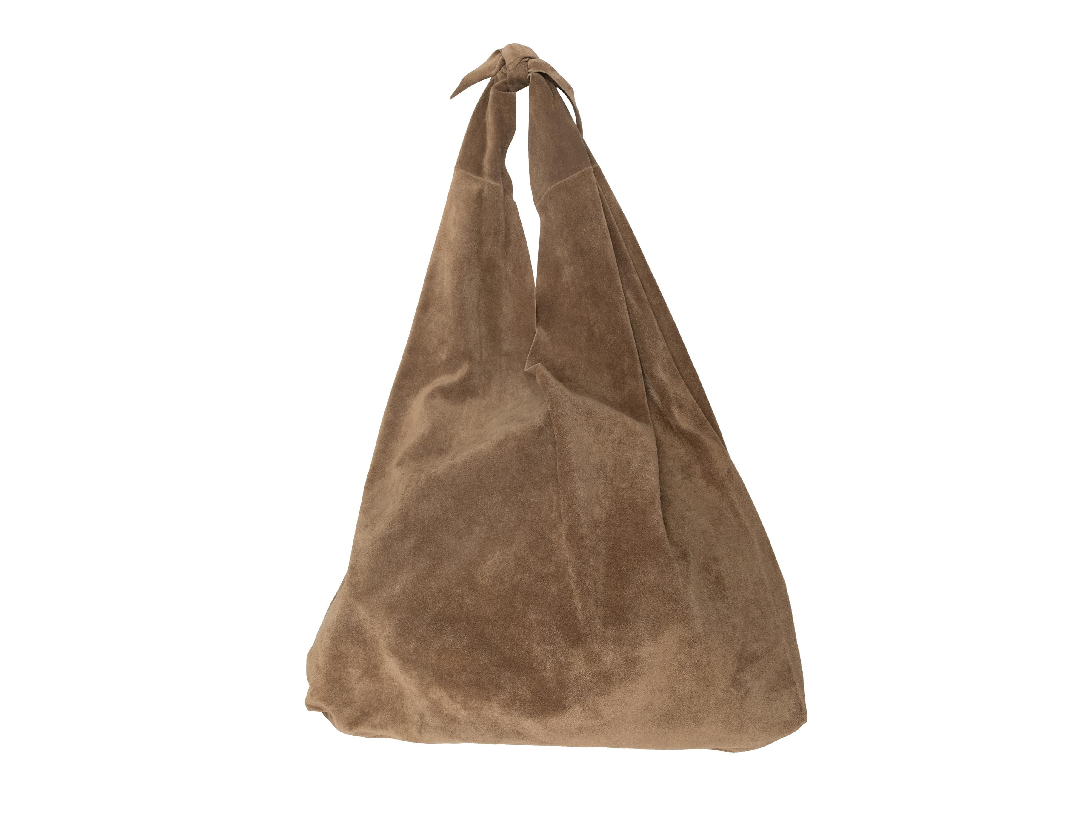 Brown The Row Suede Bindle Knot Hobo Bag. The Bindle Knot Hobo Bag features a suede body and a single shoulder strap. 19